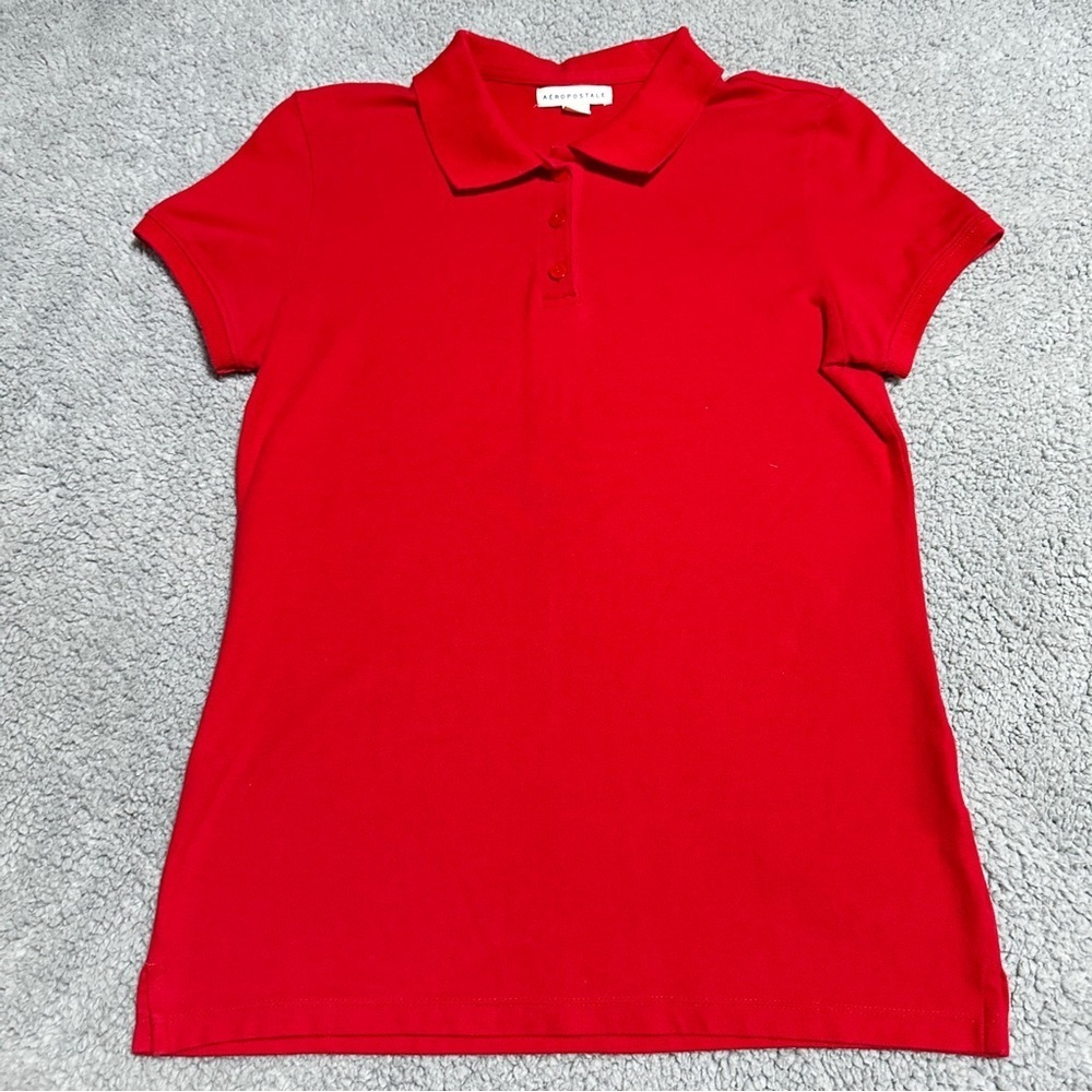 👉 Aeropostale Red Stretch Polo Shirt Large Short Sleeve Cotton Blend Classic L